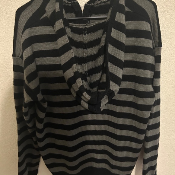 y2k grunge striped hoodie black and grey women's - Picture 2 of 3